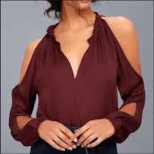 Lulus Maroon/Burgundy Cold Shoulder Blouse
